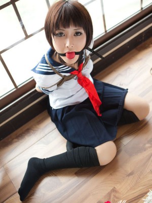 at school uniform is tied up in straps and can´t scream